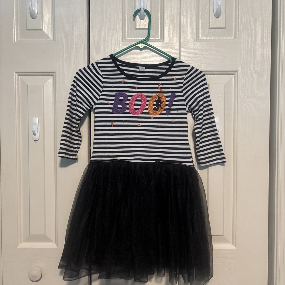 Halloween Boo Dress Size M 7/8 Witch Striped Glitter‎ Fall Festive